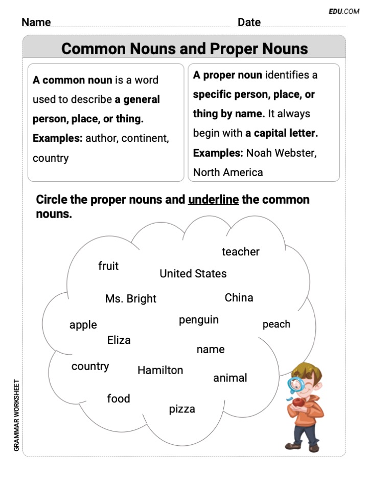 Common Nouns and Proper Nouns – Printable Worksheet for Grade 3 | EDU.COM